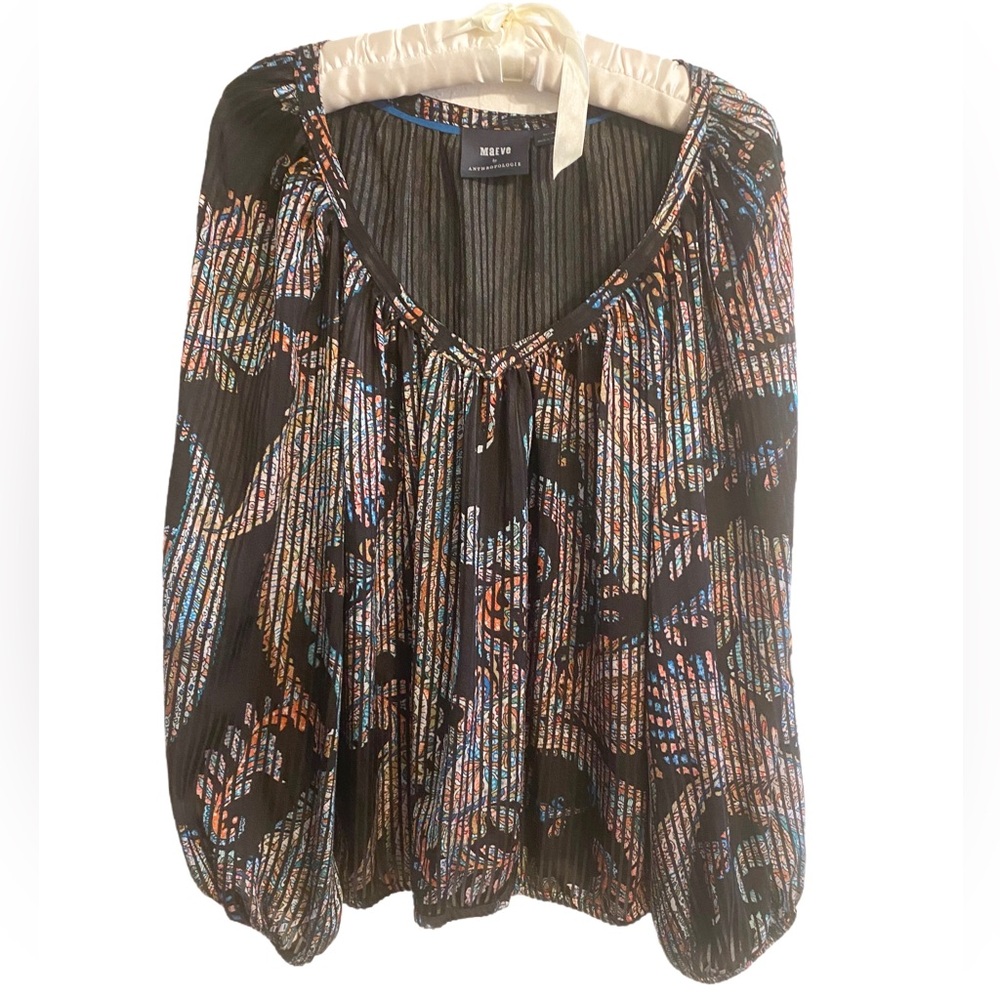 Anthropologie Maeve Black With Paisley Oversized Boho Blouse Size M